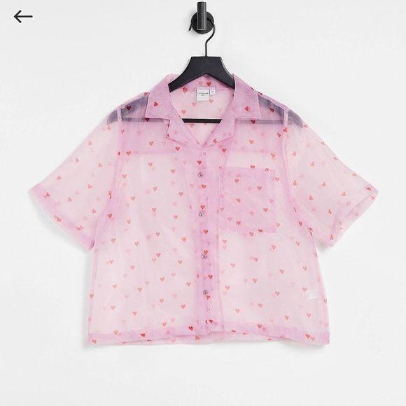 ASOS Curve Skinny Dip Organza Shirt w/ Cute Heart Print US 18 / UK 22 - Picture 1 of 9